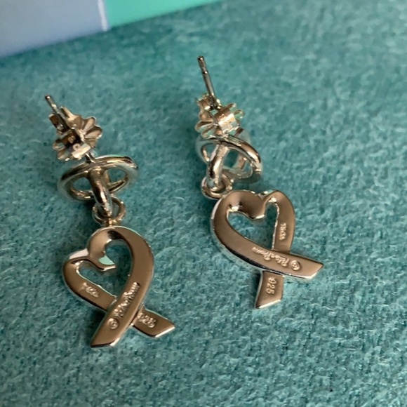 💯Auth *Tiffany & Co* Silver *Open Heart* Paloma Drop Earrings - Picture 2 of 4